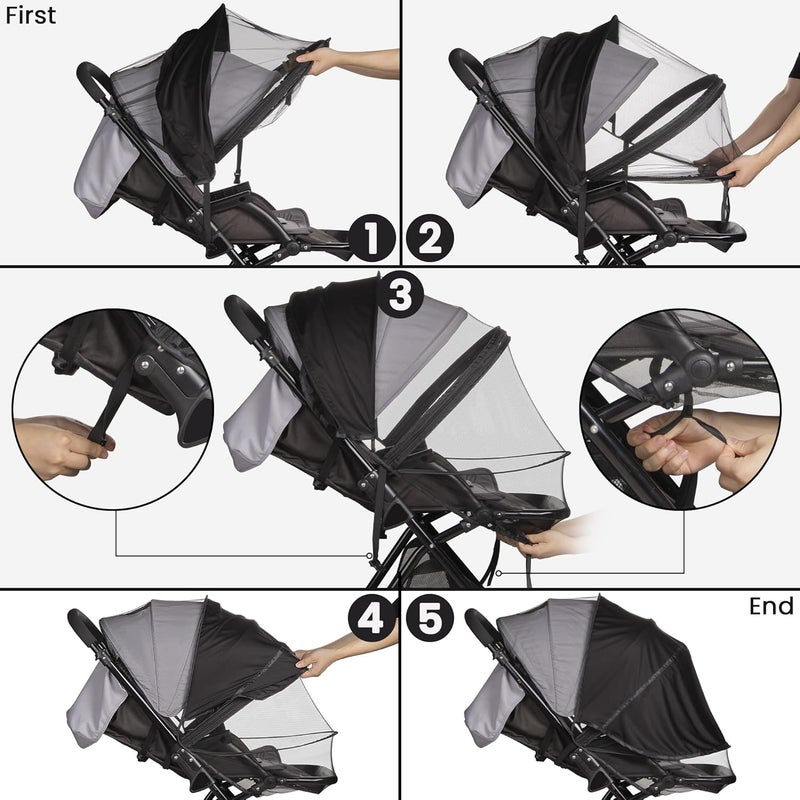 bemece 2-in-1 Durable Baby Mosquito Net with UPF50+ Sunshade for Stroller, Universal Mosquito for Stroller with Two-Way Zippers & Storage Bag, Breathable & Foldable Baby Bug Net for Strollers - Image 3